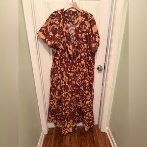 Anthropologie Brown and Tan Maxi Dress